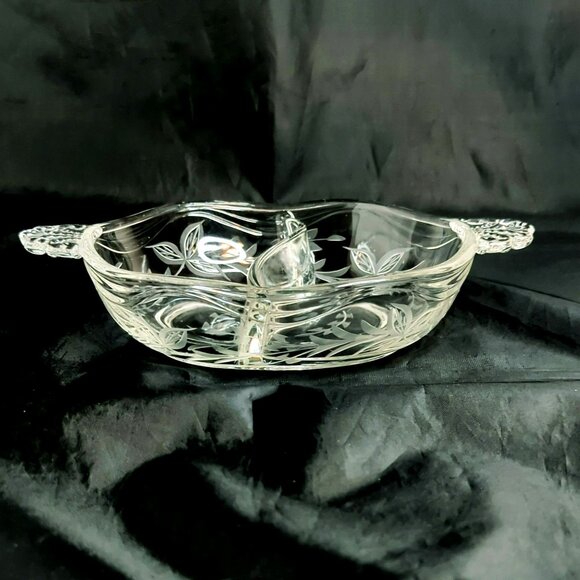 Vintage Fostoria 2 Part Divided Glass Condiment Serving Dish Floral Design - Picture 2 of 6